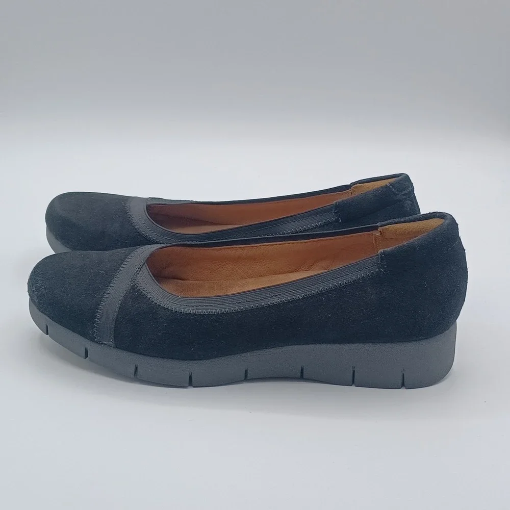 Clarks Artisan Wedge Pumps Womens 9.5 Black Suede Slip On‎ Shoes NEW